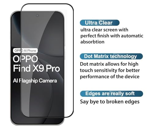 Image of HD Tempered Glass Screen Protector Compatible for Oppo Find X9 Pro 5G with Edge to Edge coverage and Easy Installation kit