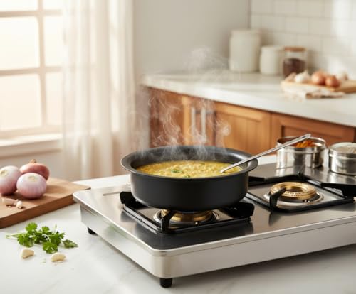 Image of Onions India Gold Hard Anodised Lagadi Pan /Tope | Deep Round Cooking Pan for Everyday Use | Gas Stove Compatible | Extra Thick, Durable, Non-Reactive Cookware(No 3)