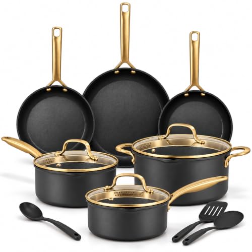 Image of GRANITESTONE Armor Max 14 Pc Hard Anodized Pots and Pans Set Non Stick | 8x Longer Lasting Nonstick Cookware Set with Utensils, Glass Strainer Lids, Extra Scratch Resistant, Oven & Dishwasher Safe