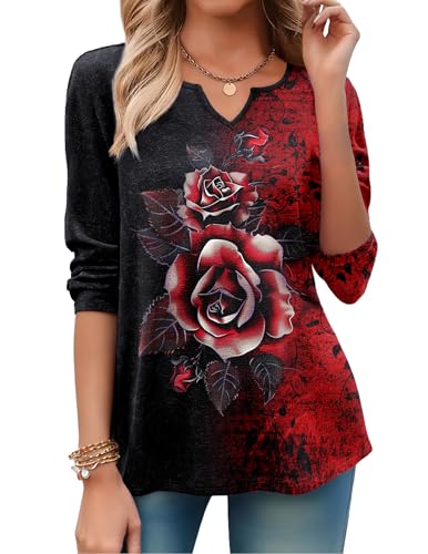 Image of Zeagoo Long Sleeve Shirts for Women Fall Tops Casual Dressy V Neck Blouses Boho Tunic Western Clothes Vacation Outfits