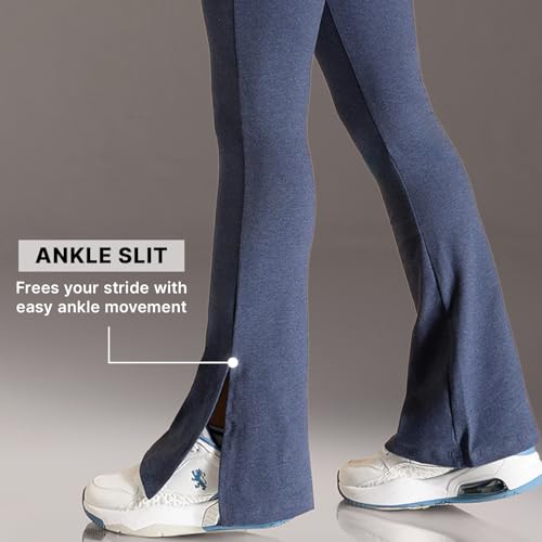 Image of Kica Criss Cross Cotton Flare Comfort Pants with Back Pocket and Ankle Slit Navy Blue
