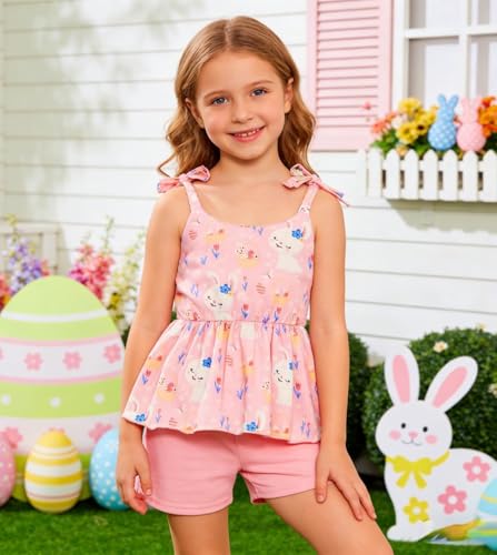 Image of Toddler Girls Clothes Summer Short Set Outfit Tie Knot Shoulder Sleeveless Ruffle Tops and Shorts 2PC Clothing Set