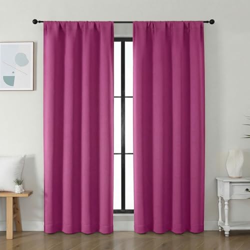 Image of Simplebrand Ava Hot Pink Blackout Curtains for Bedroom 72 Inch Length 2 Panels Set, Privacy Thermal Insulated Rod Pocket Door Window Curtains for Patio French Door Front Door, W40 x L72 Inch