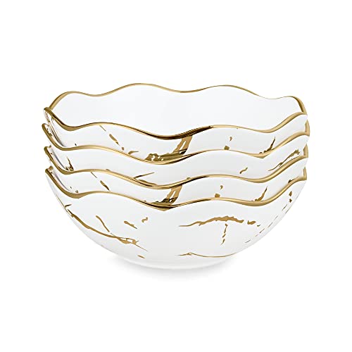 fanquare Juego de 4 Cuencos de Ensalada Grandes de Mármol Dorado, Cuencos de Pasta en Forma de Onda de Porcelana, Tazones de Postre de Cerámica para Regalos Cover