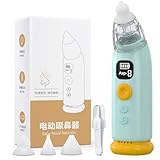 Nasensauger Baby, Nasensauger Baby Elektrisch, 65 kPa Hohe Saugleistung mit 3 Saugstärken Musik & Licht Funktion Und 3 Größen Silikon Tipps für Neugeborene und Kleinkinder (Hellgrün)