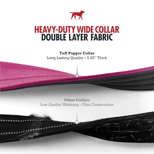 Image of Tuff Pupper Heavy Duty Tactical Dog Collar | 1.5 inch Wide Ballistic Nylon | Reflective Stitching | Integrated ID Tag Holder | Stainless Steel Buckle | Padded Lining | Medium & Large Dogs (Pink, Medium)