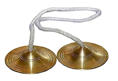 Handmade Pure Brass Manjeera Hand Cymbals | Chimes Bell | Jhaanj Arati | Sankirtan Song | Puja Vraja | Vrindavan Krishna Devotion Worship (2.5 inches) (Golden, 6 Pair)