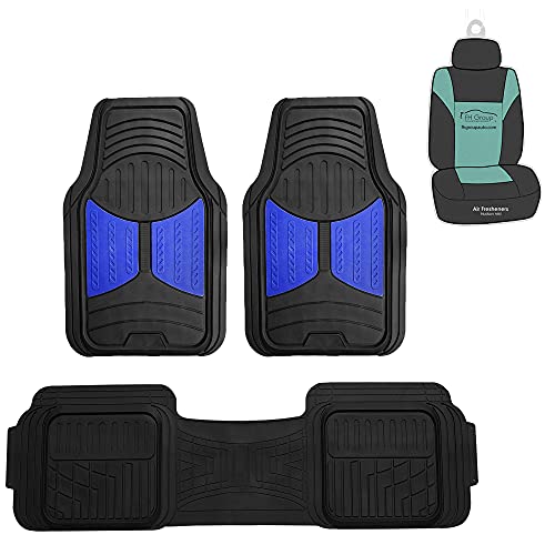 FH Group Car Floor Mats Climaproof™ Heavy Duty Rubber Floor Mats for Sedan, SUV,Truck Floor Mats, Universal Fit Automotive Floor Mats Trimmable Full Blue Set, Combo Small Car Seat Cover Design