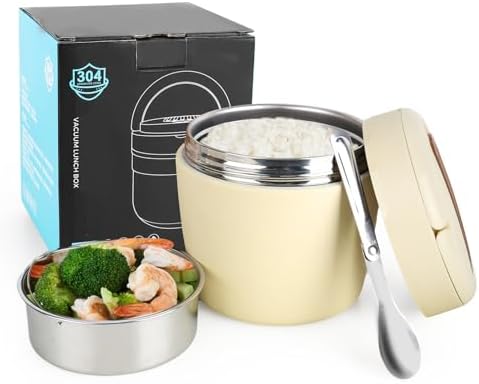 Cozary Thermos per Alimenti Caldi 1200 ml, Contenitore Termico per Alimenti Caldi in 304 Acciaio Inox, Lunch Box Termico con Cucchiaio Pieghevole per Zuppa, Pasta