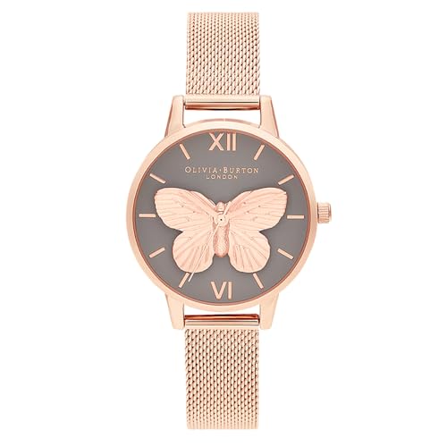Olivia Burton Analogue Quartz Watch for Women 3D Butterfly Collection with Rose Gold Colored Stainless Steel Mesh Bracelet - OB16MB28