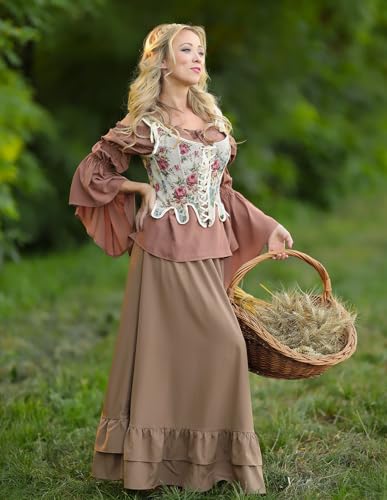 Image of Scarlet Darkness Corset Tops for Women Floral Renaissance Bustier Bodice | Ideal for Halloween, Ren Faire, Theme Party; Overbust, Adjustable Straps, Lace Up, Irregular Hem, Zip Closure, Hand Wash