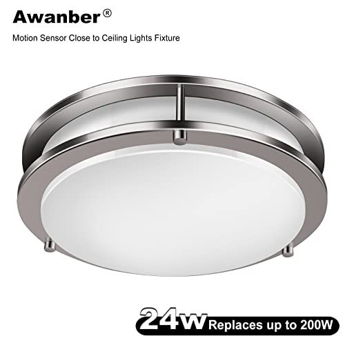 Awanber Motion Sensor Close To Ceiling Lights Fixture, 12Inch 24W 2400Lm Led Flush Mount Ceiling Ight With Sensitive Radar Motion Activated For Porch, Hallway, Garage, Kitchen, Closet, Stair - 6000K #TOP1