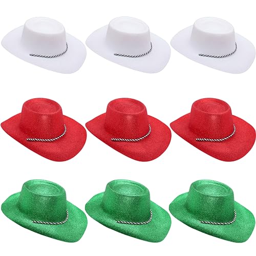 Chapeaux de cowboy pailletés Toyland : lot de 9 bicolores blanc rouge vert pour l'Euro