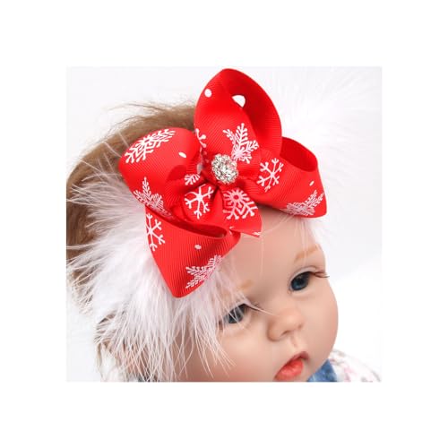 Baby Girl's Christmas Feather Headband Christmas Rose Chiffon Flower Elastic Hair Band (Feather Red 1)