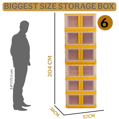 Image of MECHDEL Wardrobe Organizer for Storage /Polypropylene Foldable & Stackable Closet Basket /Cupboard Organizer for Clothes /Mounted Closet Systems (STORAGE BIN-ORANGE, 6PCS)