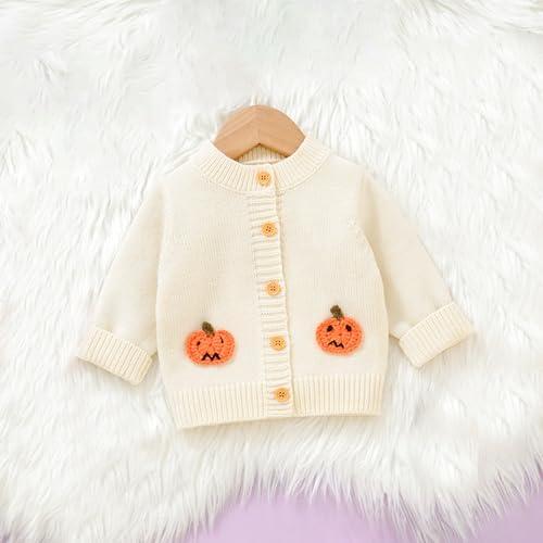 Baby Girls Knit Cardigan for Halloween Pumpkin Embroidery Cowl Neck Sweater Long Sleeve Button Cardigan for Boy3
