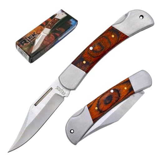 Rtek 3.75" Spanish Brown Wood Handle Pocket Knife, Lockback Traditional Folding Knife for Outdoor, Survival, EDC, Camping, and Every Day Carry, Gifts for Men