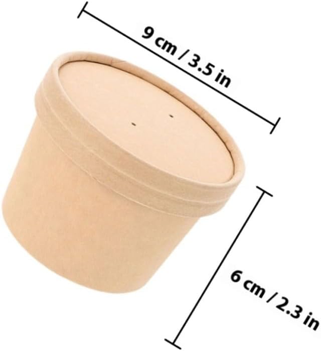 Disposable Ice Cream Cups with Lids, 50pcs 8oz Kraft Paper Bowls for Dessert, Soup, and Pudding, Thickened Food-grade Paper Containers for Takeout and Homemade Snacks