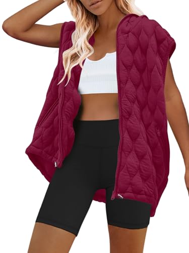 SENSERISE Womens Oversized Puffer Vest Sleeveless Quilted Jacket Zip Up Hooded Puffy Vest Winter Coats with Pockets