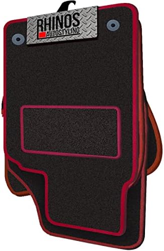 TAILORED TO FIT FORD FIESTA ST-LINE (2018 ONWARDS) - FULL SET OF TAILORED LUXURY CAR MATS - BLACK MAT + RED LEATHER EDGING