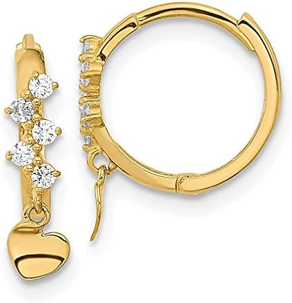 14k Yellow Gold Cubic Zirconia Cz Heart Dangle Hinged Hoop Earrings Fine Jewelry For Women Gifts For Her