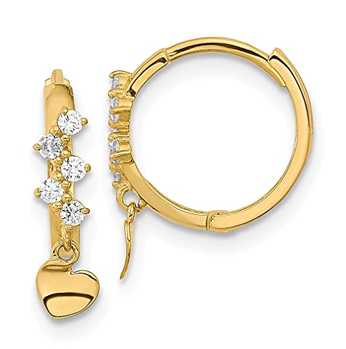 14K Yellow Gold Cubic Zirconia Cz Heart Dangle Hinged Hoop Earrings Fine Jewelry For Women Gifts For Her #TOP12