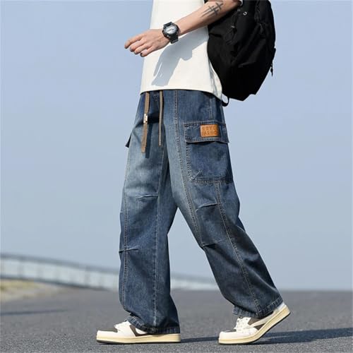 Men Wide Leg Washing Jean Street Trousers Neutral Solid Color Loose Thin Cargo Pants4