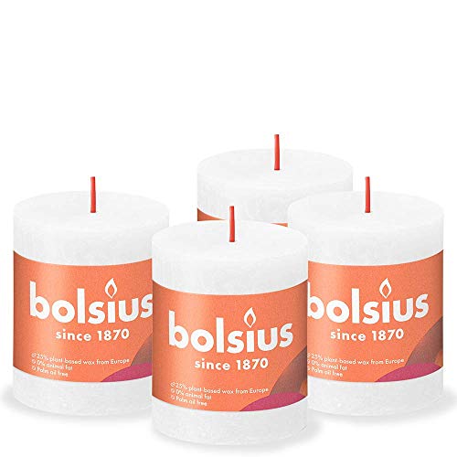 Bolsius Lot de 4 bougies pilier rustiques Blanc 8 x 7 cm Cover