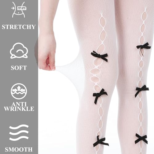Image of Coume 6 Pairs Women's Bow Tights Lolita Fishnet Patterned Tights Y2k Kawaii Bowtie Fishnet Stockings Leggings Lace Mesh Hollow Stitched Socks Coquette Cute High Thigh for Christmas Women Gift