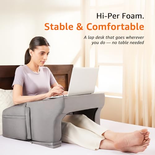 Image of amazon basics Lap Desk Pillow with Adjustable Height & Soft Armrest | Laptop Support for Work from Home, Reading & Gaming | Comfortable Use on Bed, Sofa & Floor | Grey