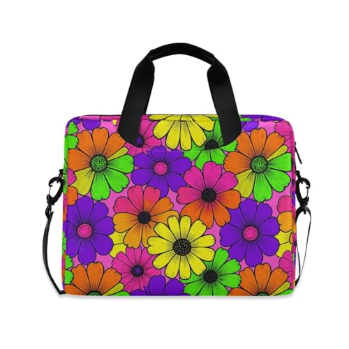 Sacoche ordinateur portable 15.6 pouces à motif floral et marguerites avec bandoulière