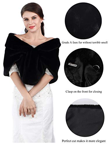 Unicra Wedding Fur Wraps and Shawls Faux Fox Fur Stoles Winter Cover Up with Rhinestones Brooch for Women and Girls3