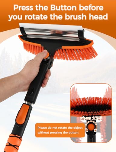 41\" Extendable Ice Scrapers for Car Windshield 2-in-1 Snow Brush for Car Snow Scraper for Car Snow Scraper and Drush with Ergonomic Foam Grip for Cars, Trucks, SUVs with 360� Pivoting Brush Head