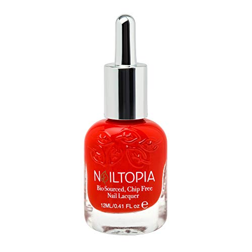 Nailtopia - Plant-Based Chip Free Nail Lacquer - Non Toxic, Bio-Sourced, Long-Lasting, Strengthening Polish - Red Hot Summa (Red With Orange Undertones) - 0.41oz