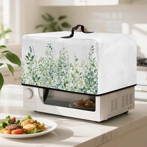 Image of Convection Microwave Oven Cover Countertop Toaster Oven Cover Appliance Protector for Home Kitchen Decorations, 20.9 x 15.7 x 12.4 Inches, L, Green Leaf White