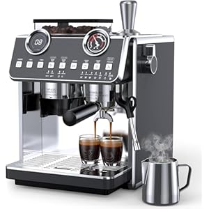 Espresso Machine with Grinder, 20 Bar Pressure Professional Espresso Maker with 30 Grinding Settings, 58mm Portafilte, Anti-scalding Milk Frother Steam Wand for Latte Cappuccino (IronGrey)