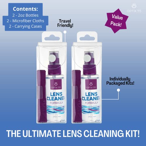 Optix 55 Lens Cleaner Spray Kit - Alcohol & Ammonia Free | Eye Glasses Cleaner Spray + Microfiber Cloths | Safe For Eyeglasses, Lenses & Screens | Streak-Free, Unscented (4 Fl Oz) #TOP2
