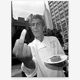 Vintage Black And White Wall Art Anthony Buordain Middle Finger Poster Home Room Wall Decor-Museum Quality Photo Art Canvas Prints Pictures For Bathroom Bedroom Decor