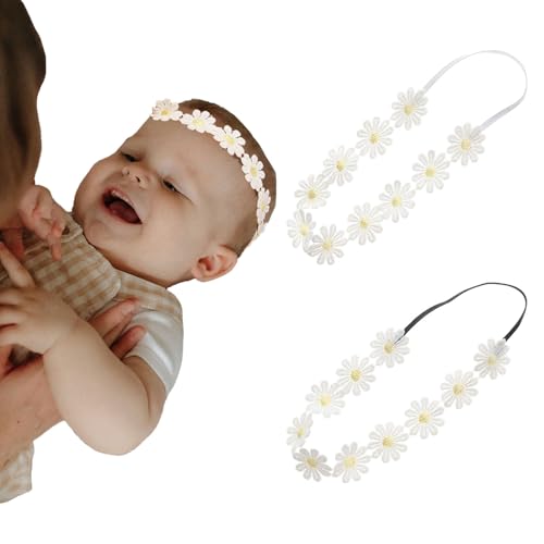 2PCS Baby Girls Daisy Flower Bows Headbands Party Hair Accessories For Kids Toddlers Infants Newborn Photography Props Birthday Gifts