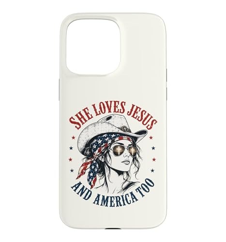 She Loves Jesus and America Too Cowgirl Flag 7��4�� USA �X�}�z�P�[�X iPhone 15 Pro Max �p