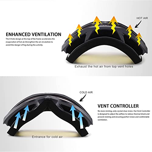 Juli Ski Goggle/Snow Snowboard Goggles For Men, Women & Youth - 100% Uv Protection Anti-Fog Dual Lens(Black Frame+14% Vlt Revo Blue Len) #TOP5