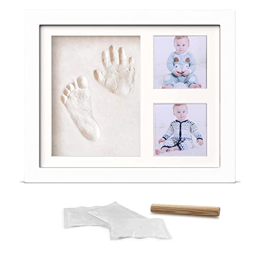 Creacloud Marco de Huellas para Bebé Recuerdo, Kit de Impresión de Manos y Pies para Recién Nacidos, Regalo para Baby Shower, Bautizo, Navidad o Primer Cumpleaños - Incluye Arcilla Suave y Foto