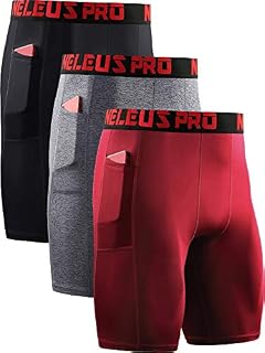 Neleus Men's Compression Shorts with Pockets 3 Pack,6064,Black/Grey/Red,US 2XL,EU 3XL