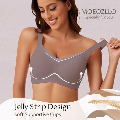 Image of MOEOZLLO V Lace Bras for Women No Underwire Seamless Bralettes for Women Wireless Bra Soft Support Everyday T Shirt Bras -Grey,S, Small