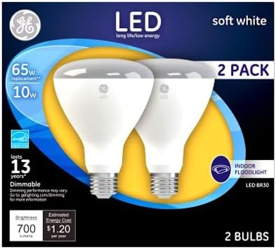 GE Lighting Indoor Floodlight Led Bulb, Dimmable, Br30, Soft White, 700 lumens, 10w (65 W Replacement) 2-pk