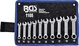 Ringende 15° abgewinkelt BGS 1188  Maul-Ringschlüssel-Satz  10-tlg.  extra kurz  SW 10 - 19 mm  inkl. Tetron-Rolltasche  Gabelringschlüssel