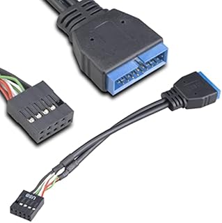 Akasa USB 3.0 to USB 2.0 Adapter Cable | USB 3.0 19-Pin Male Connector to USB 2.0 Internal 9-Pin Connector | AK-CBUB19-10BK