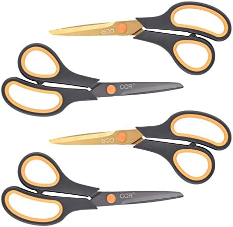 CCR Scissors 8 Inch Soft Comfort-Grip Handles Sharp Titanium Coating Blades, 4-Pack