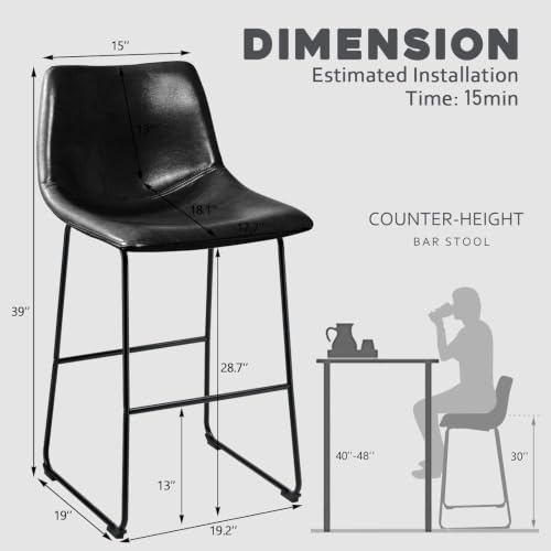 Image of Waleaf 30 Inch Counter Height Bar Stools Set of 4, Faux Leather Bar Chairs