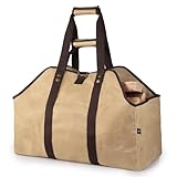 BONTHEE Kaminholzträger XXL, Segeltuch Brennholztasche mit 2 Griffen, 58 x 28 x 45 cm (5_Helles Khaki)